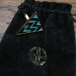 House of Harlow teal & gold triangle ring